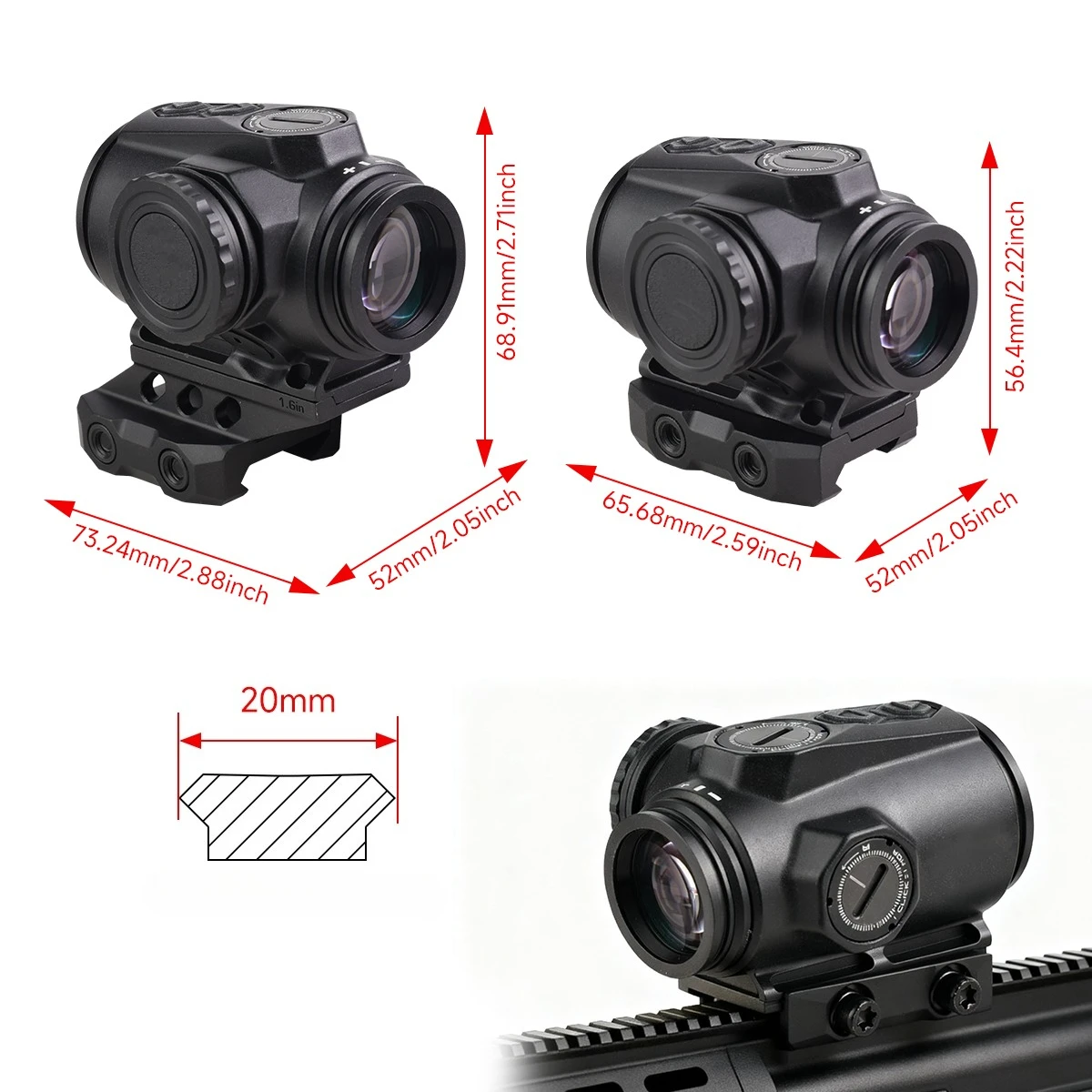 Sw***f*x 1X20 PRISM BRC/6 MOA Mira óptica de punto rojo y verde con soportes de 1,1 ''/1,6'' y marcas originales Shake Wake Motion Sensing - imagen 5