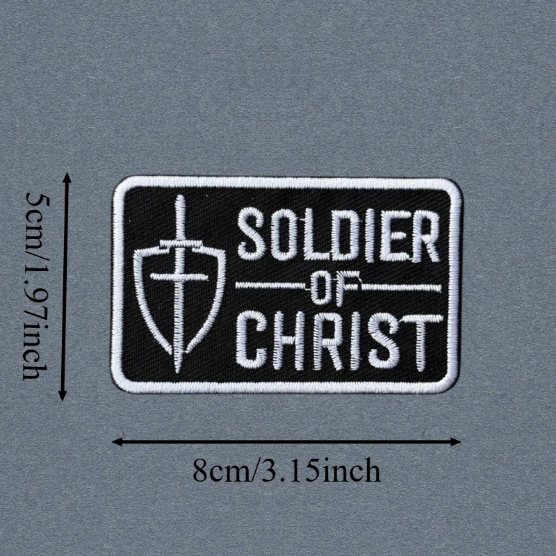 Parche bordado con escudo cruzado de soldado de Cristo, insignia de moral con gancho y bucle táctico, pegatinas para mochila, parches para brazalete para ropa - imagen 3