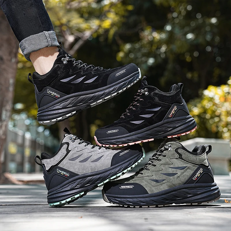 CAMSSOO-Botas de senderismo de cuero de vaca para hombre, zapatos de caza impermeables, botines tácticos de combate en el desierto, zapatillas informales de montaña - imagen 2