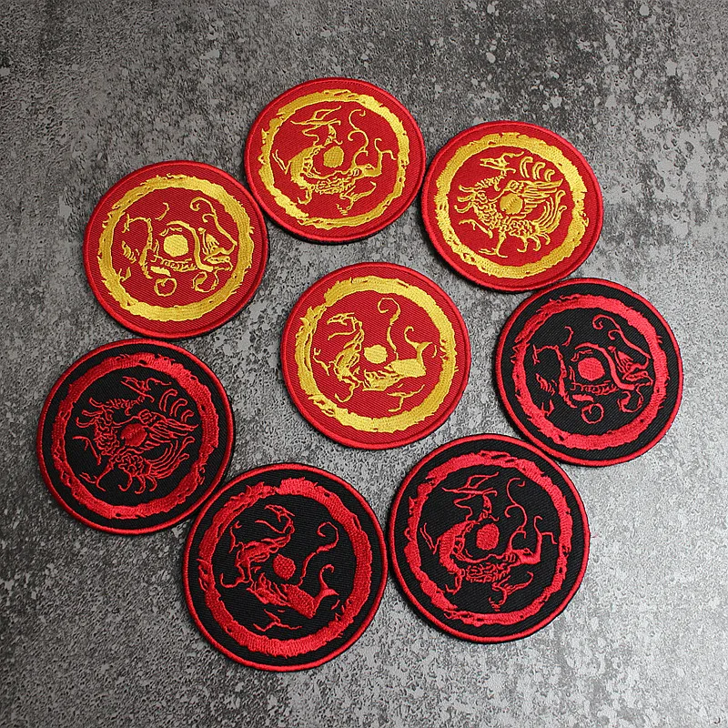 Insignia de cuatro bestias divinas antiguas chinas al aire libre, dragón azul, tigre blanco, pájaro bermellón y tortuga negra, parche de gancho bordado - imagen 4