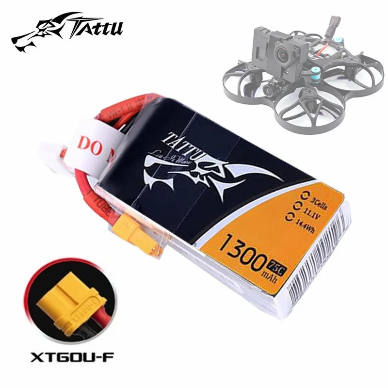 TATTU-batería Lipo 3S de 11,1 V, 1300mAh, 75C, para helicóptero RC, Quadcopter, FPV, piezas de Dron de carreras, 11,1 V