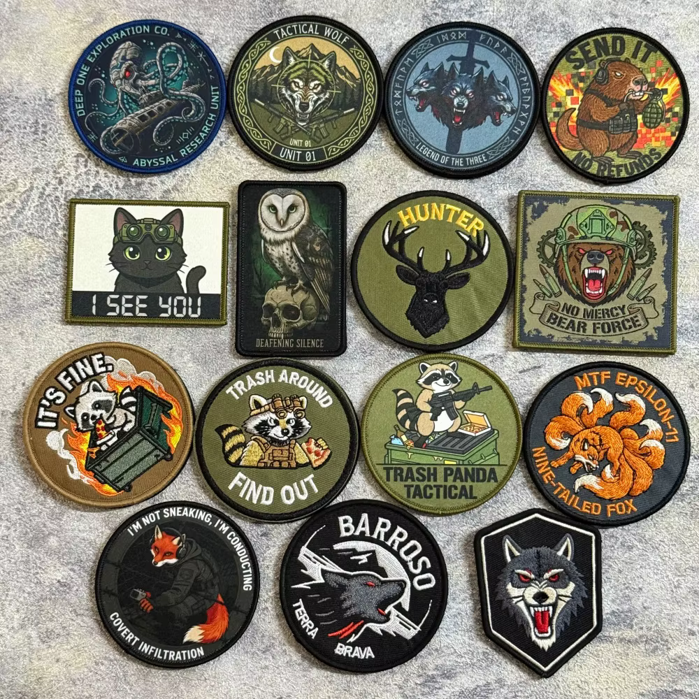 Parche táctico bordado Velcro mapache lobo oso para mochila militar