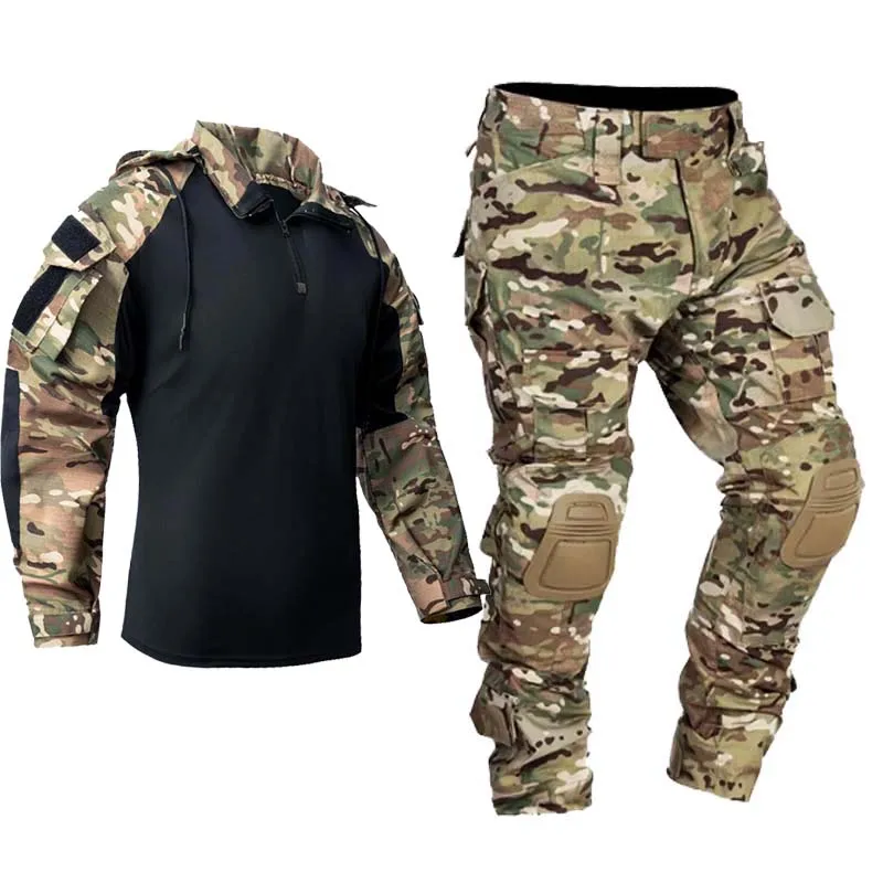 Trajes tácticos para hombre, ropa de Paintball al aire libre, uniforme de combate de tiro, camisas de camuflaje, rodilleras de carga, pantalones