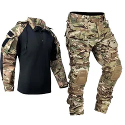 Trajes tácticos para hombre, ropa de Paintball al aire libre, uniforme de combate de tiro, camisas de camuflaje, rodilleras de carga, pantalones