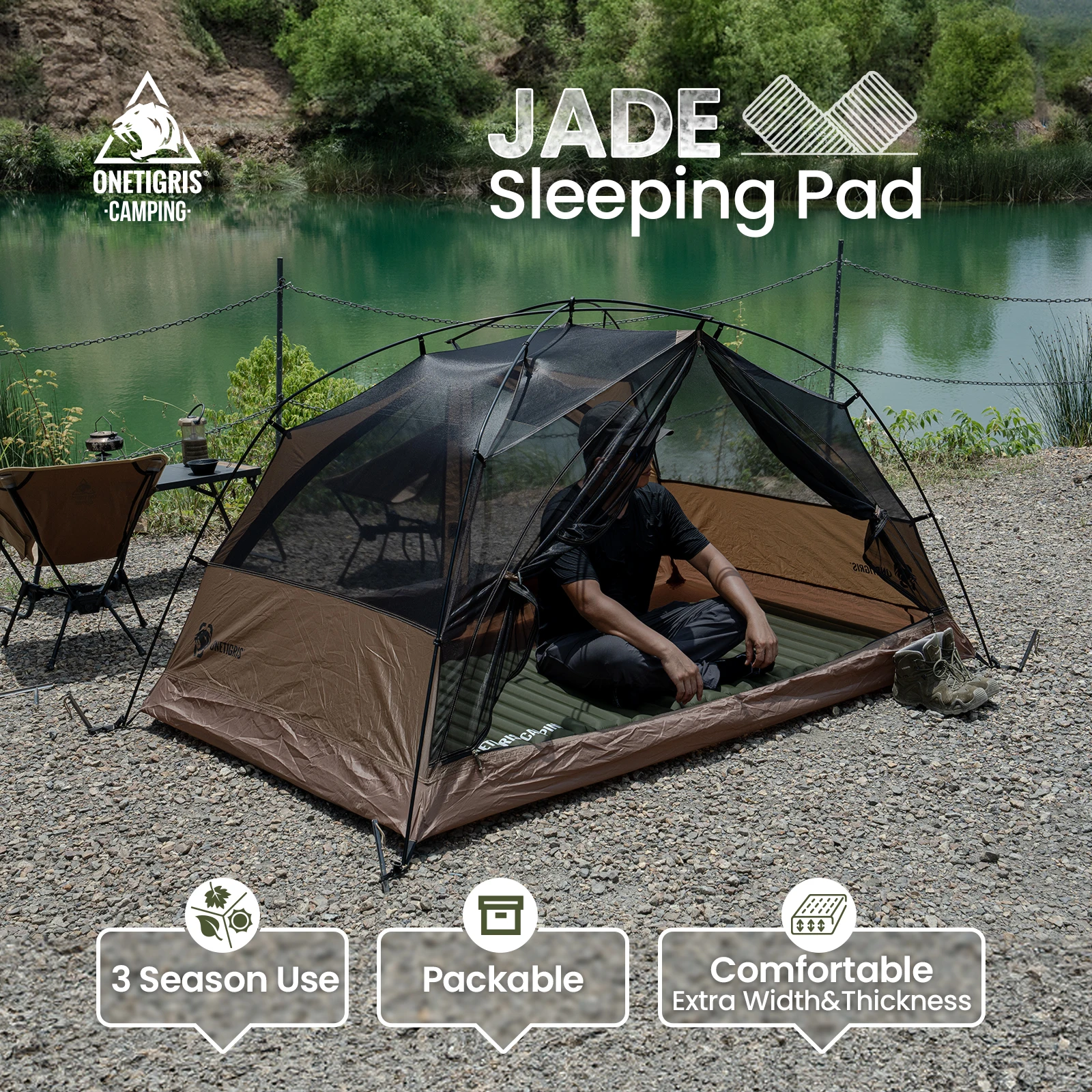 OneTigris-almohadillas de JADE para dormir, esterilla inflable para acampar con parches de fijación de agujeros, para viajes de senderismo - imagen 3