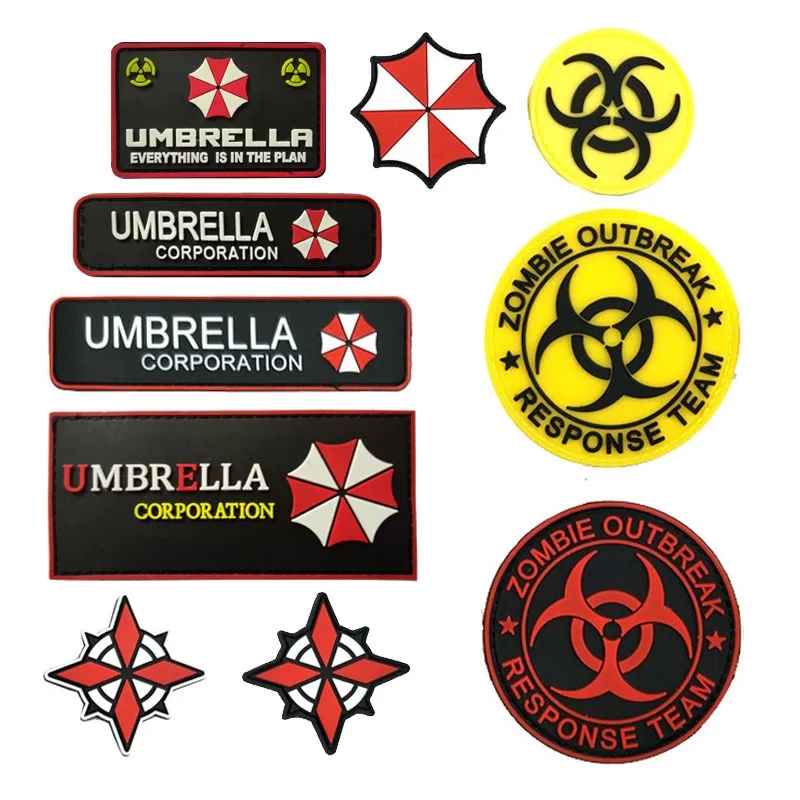 Umbrella Corporation PVC 3D insignia de goma parche táctico Logo de mapache Corp insignia de riesgo biológico aplique emblema