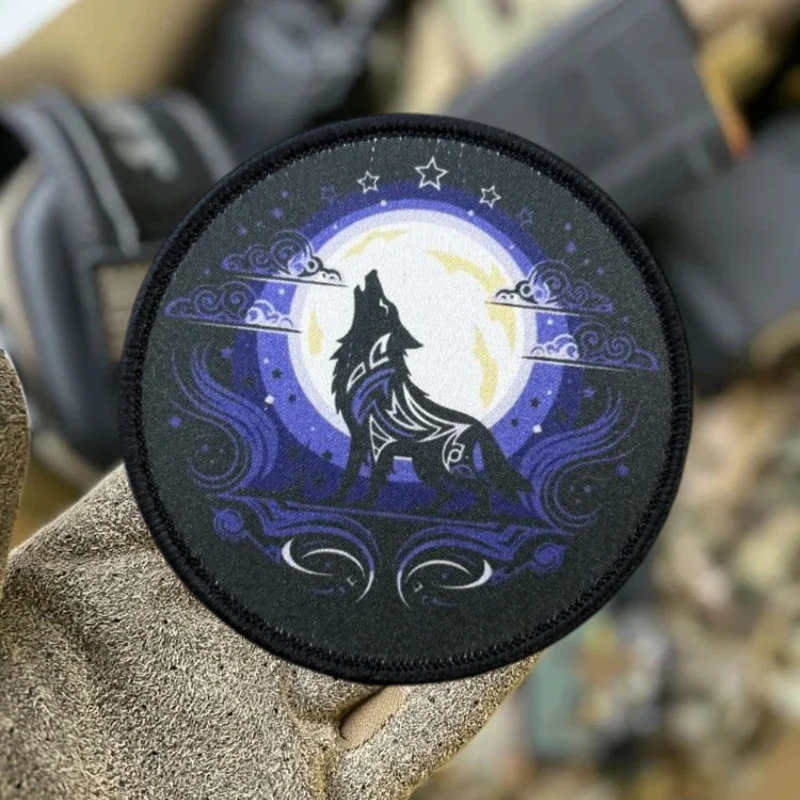 Parche táctico impreso "luna y lobo", insignia de moral militar, parches con gancho, ropa, mochila, accesorios, pegatinas - imagen 2