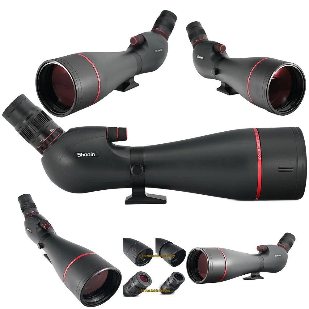 Shooin Optics HD Spotting Scope 20-60x80 25-75x100 BAK4 Prisma FMC Dispositivo óptico impermeable para exteriores totalmente recubierto - imagen 3