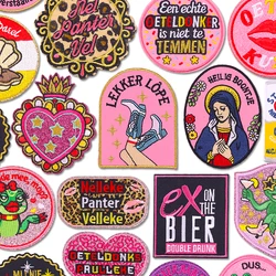 Parches bordados con emblema de Oeteldonk de Países Bajos, parches para planchar DIY para ropa, parche para coser rana de Carnaval de Países Bajos de estilo rosa, novedad de 2026