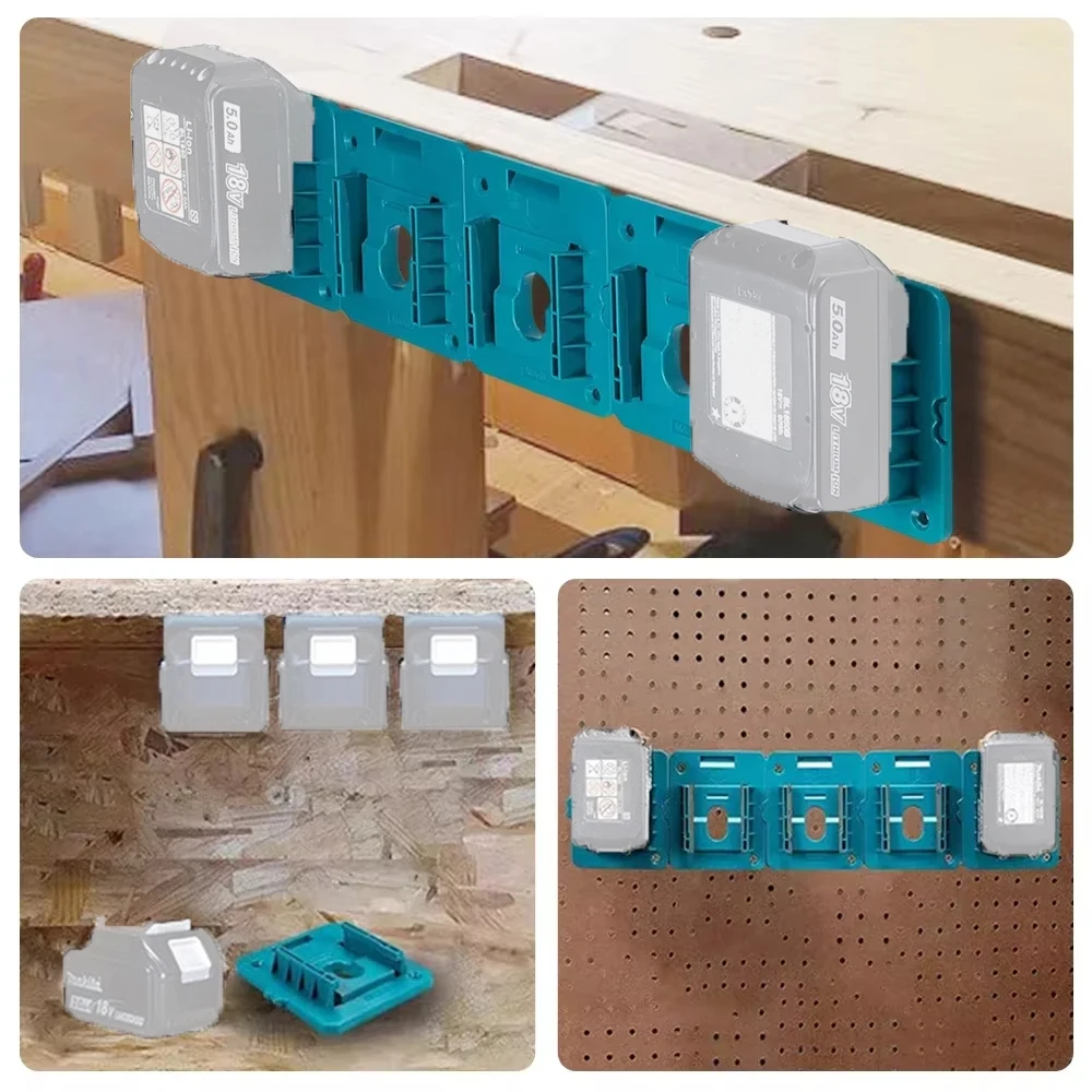 Paquete de 5 soportes para estante de almacenamiento de batería para Dewalt/Makita/Milwaukee, batería de iones de litio de 14,4 V y 18V, soporte de herramientas de montaje en pared - imagen 5