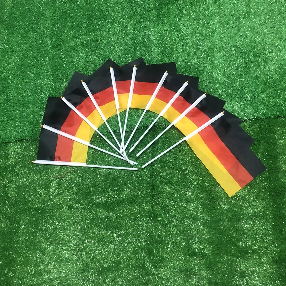 BANDERA SKY 14x21cm poliéster GER Alemania bandera ondulada a mano 10/20/50/100 Uds con poste de plástico para decoración - imagen 4