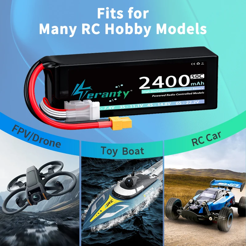 Teranty 4S 14,8 V 2400mAh 50C Lipo batería suave con enchufe T XT60 para RC coche barco RC FPV Drone helicópteros camiones RC batería - imagen 2