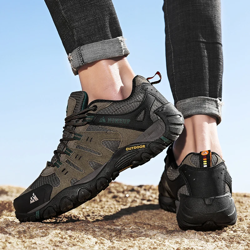 HIKEUP-zapatos de senderismo de montaña para hombre, Botas de senderismo para acampar, zapatillas de seguridad antideslizantes, resistentes al desgaste, deportivas tácticas - imagen 5