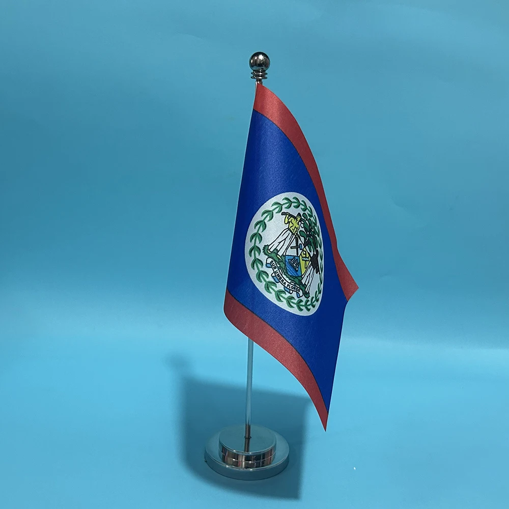 BANDERA DE SKY Escritorio de oficina pequeña bandera de Belize 14x21cm poliéster BZ BZE Bandera nacional de Belize Banner de país Adornos de escritorio Banderas - imagen 4