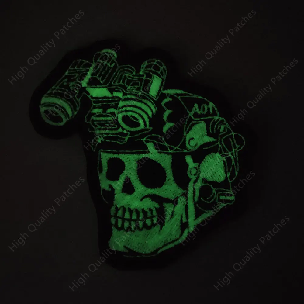 Bordado luminoso calavera bruja ejército parche militar insignia de combate gancho lazo apliques para mochila bolsa parches de costura - imagen 3