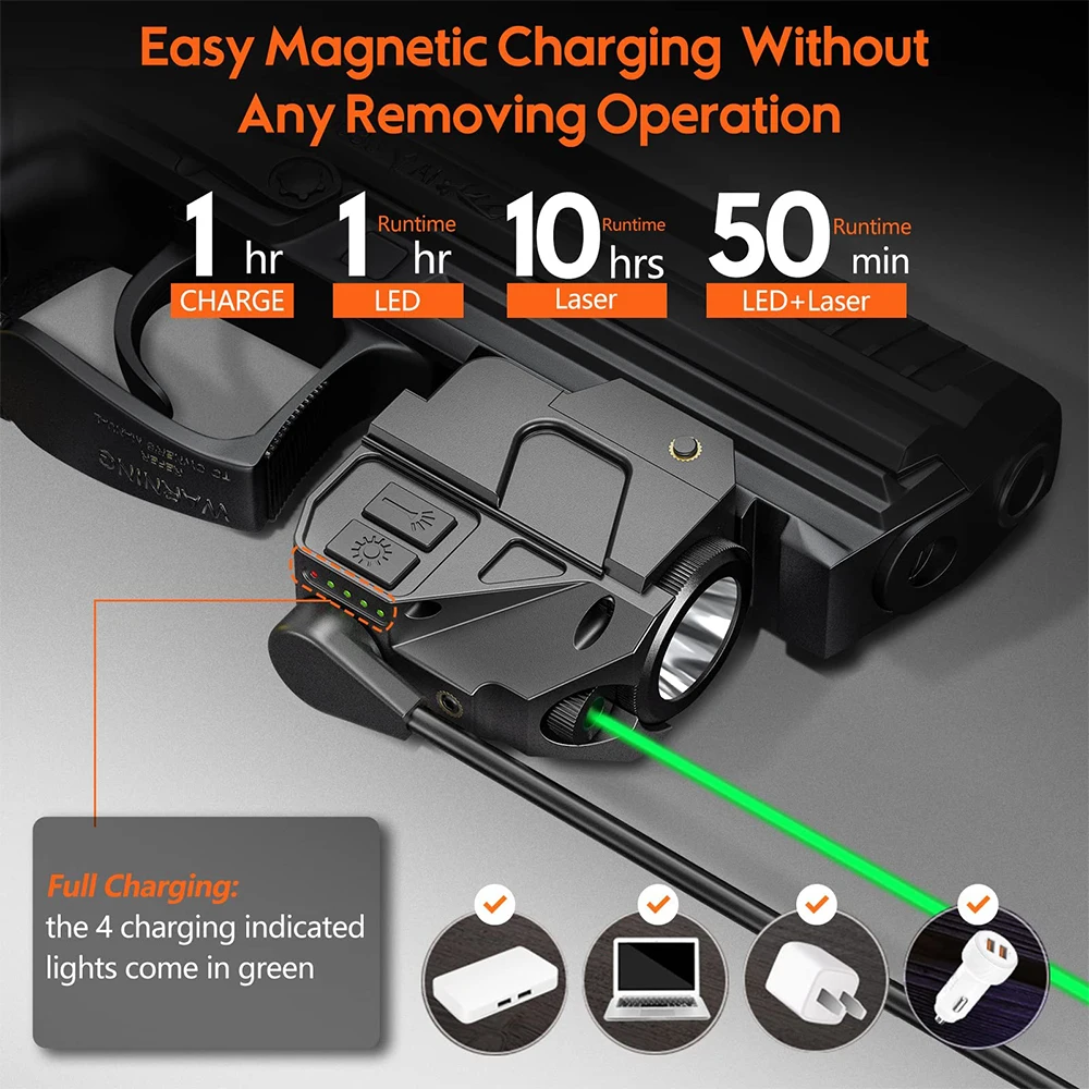 Linterna láser de 800 lúmenes, luz táctica magnética recargable con modo estroboscópico, mira láser verde para Rifles - imagen 2