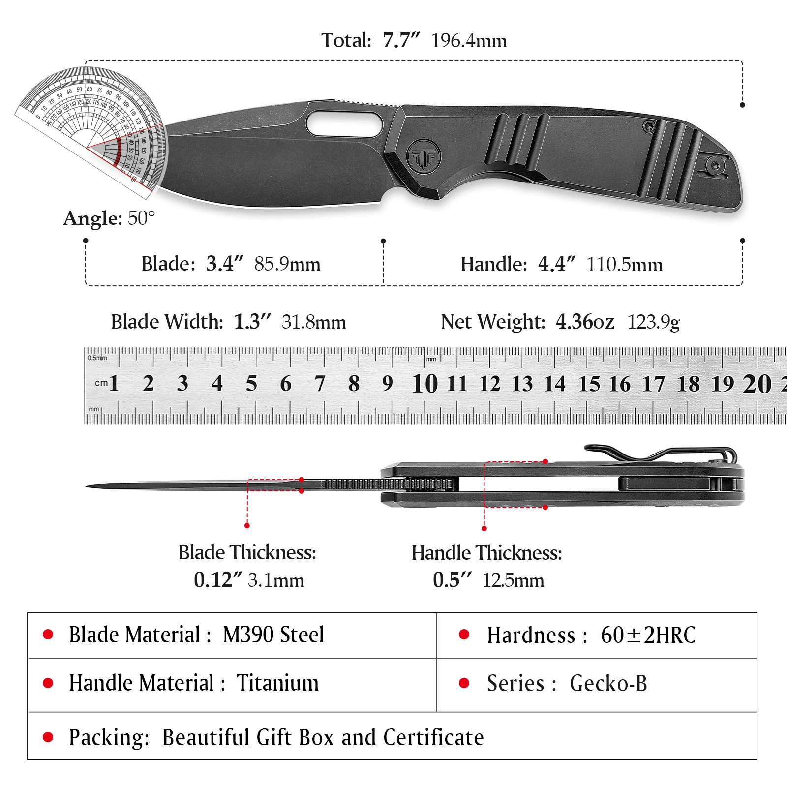 TRIVISA Gecko cuchillo plegable M390 de titanio EDC - imagen 5