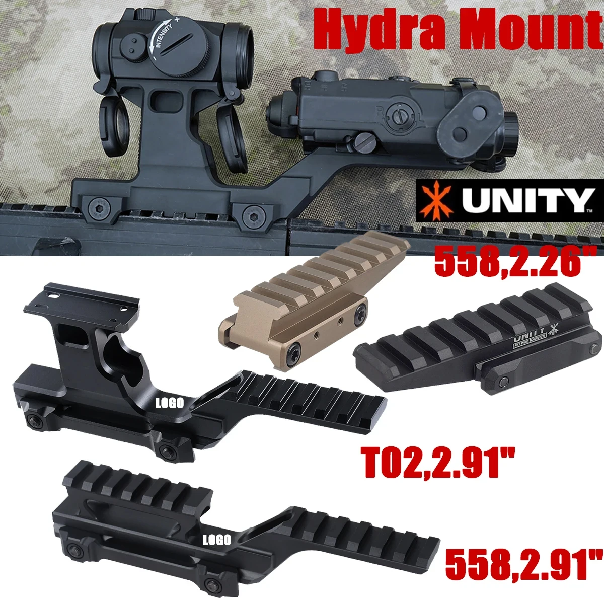 Soporte Elevador para Mira Holográfica 2.91“ Hydra Mount UNITY T02 Sight 558, Mira de Punto Rojo, Equipo de Caza con Riel de 20mm para AR15