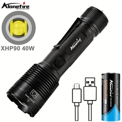 Linterna táctica LED recargable USB con zoom para caza, pesca y montaña