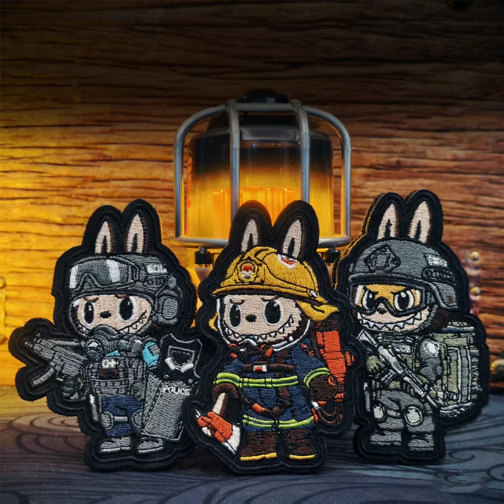 Parche bordado de escuadrón táctico, brazalete de dibujos animados de bombero del ejército de la Marina de la Fuerza Aérea para ropa, mochila, chaleco, decoración - imagen 3