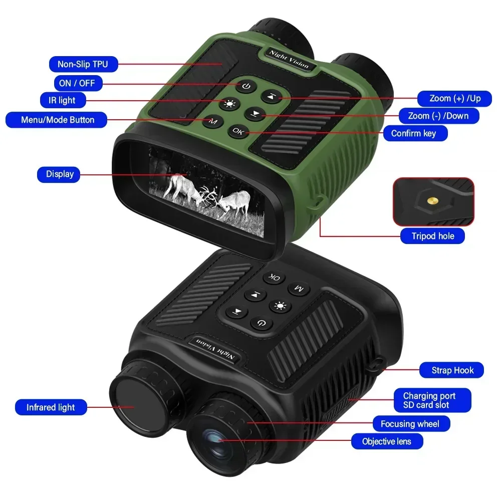 Dispositivo de visión nocturna Binocular DT59, pantalla de 3 pulgadas, Vidoe 2,5 K, 40MP, 8X, Zoom Digital para día y noche, infrarrojos, 850nm, 250-300m - imagen 3