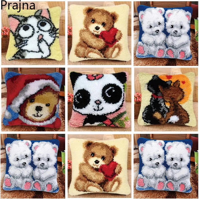 Kits de estera de gancho de pestillo de la serie Bear Cat Panda, paquete de almohadilla de botón DIY bordado, haak Smyrna klink, almohada bordada, knooppakket, nuevo