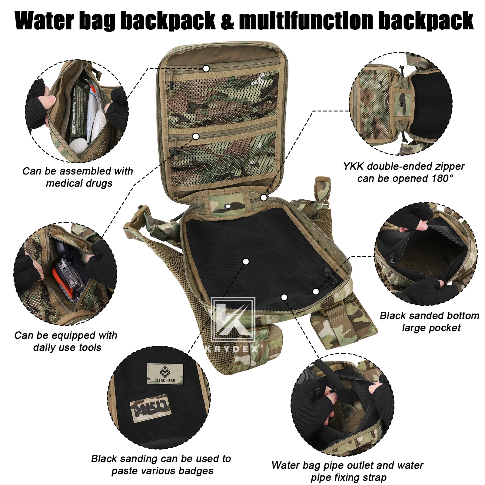 KRYDEX 500D-mochila táctica de hidratación de 50 oz, bolsa Modular de vejiga de agua de 1,5 l, accesorios para caza y senderismo al aire libre - imagen 4