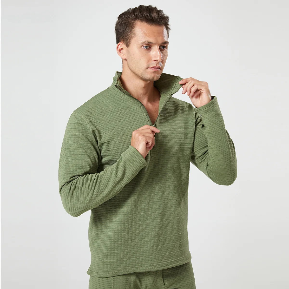 Ropa interior térmica de invierno para hombre, conjunto deportivo táctico para exteriores, con cuello levantado, forro polar, Calzoncillos largos, traje militar de Fitness - imagen 3
