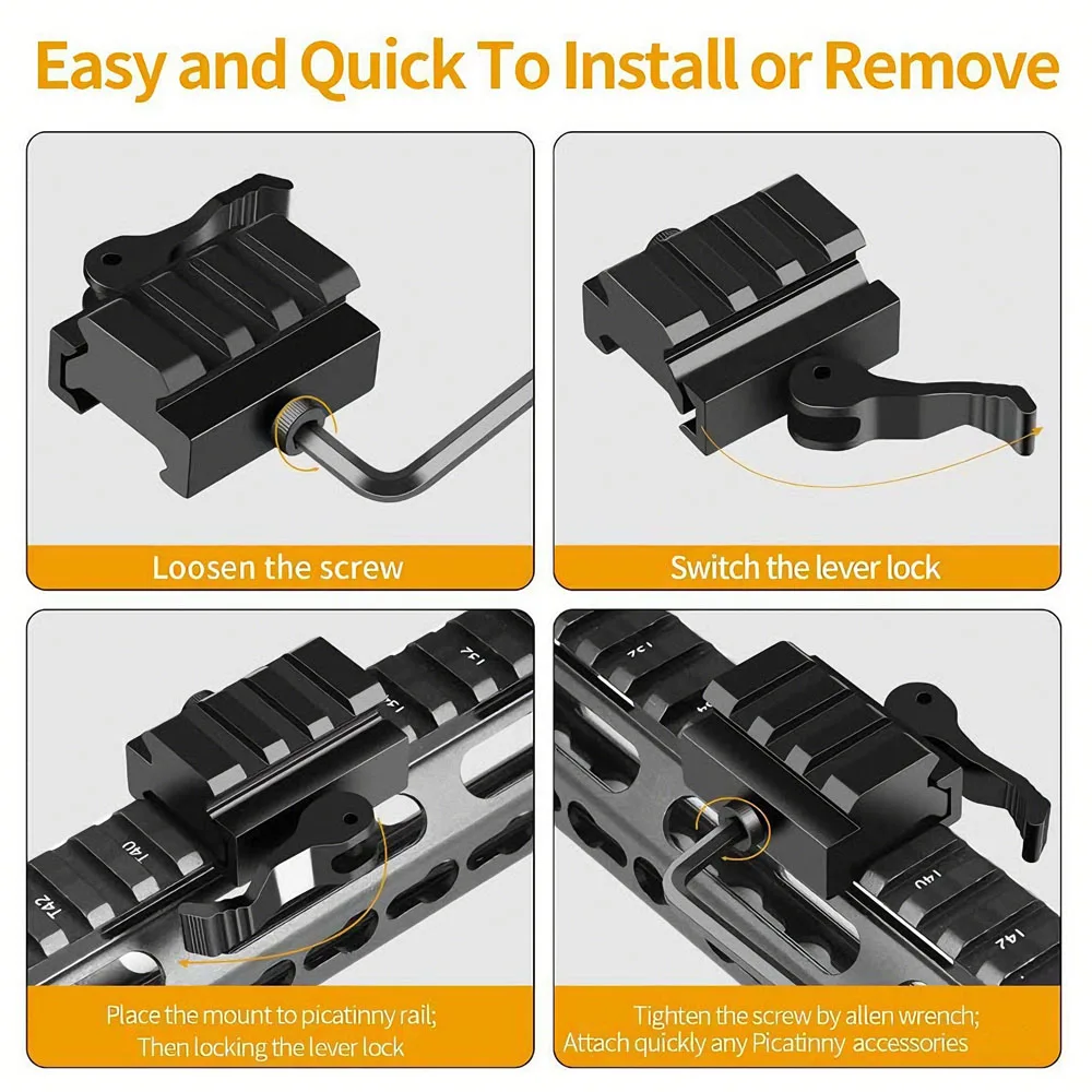 Montaje elevador Picatinny de 3/5 ranuras, adaptador de montaje elevador de riel QD de perfil bajo con bloqueo de palanca de liberación rápida, rieles Picatinny para miras - imagen 3