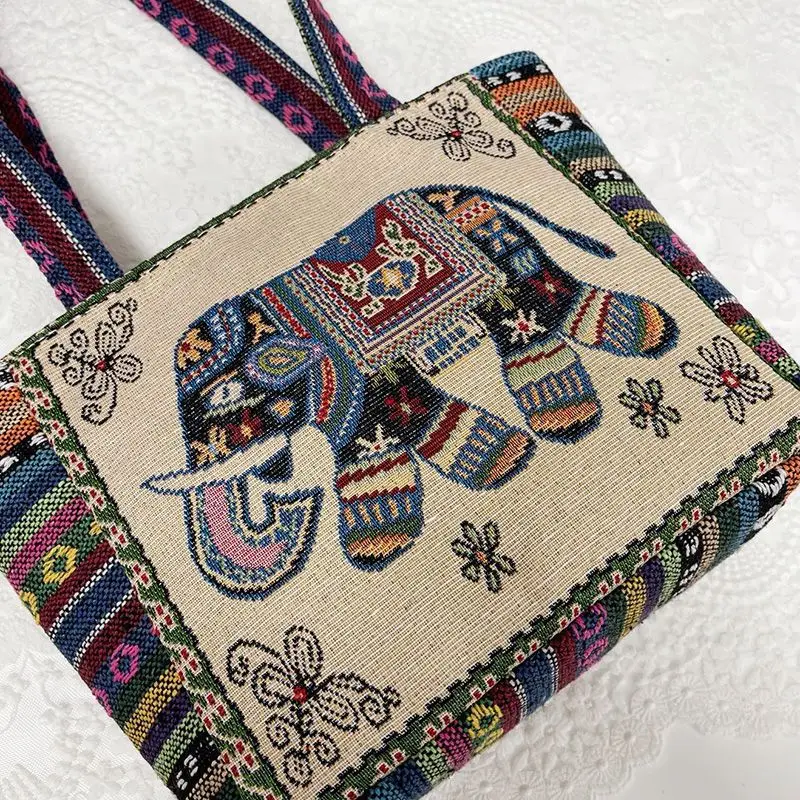 Bolso de mano bordado Lawaia, bolso de mano de lona, bolsos de lona para mujer, tribus, multibolsillo, mexicano, 1 unidad, bolso con cremallera de 30-20cm - imagen 4