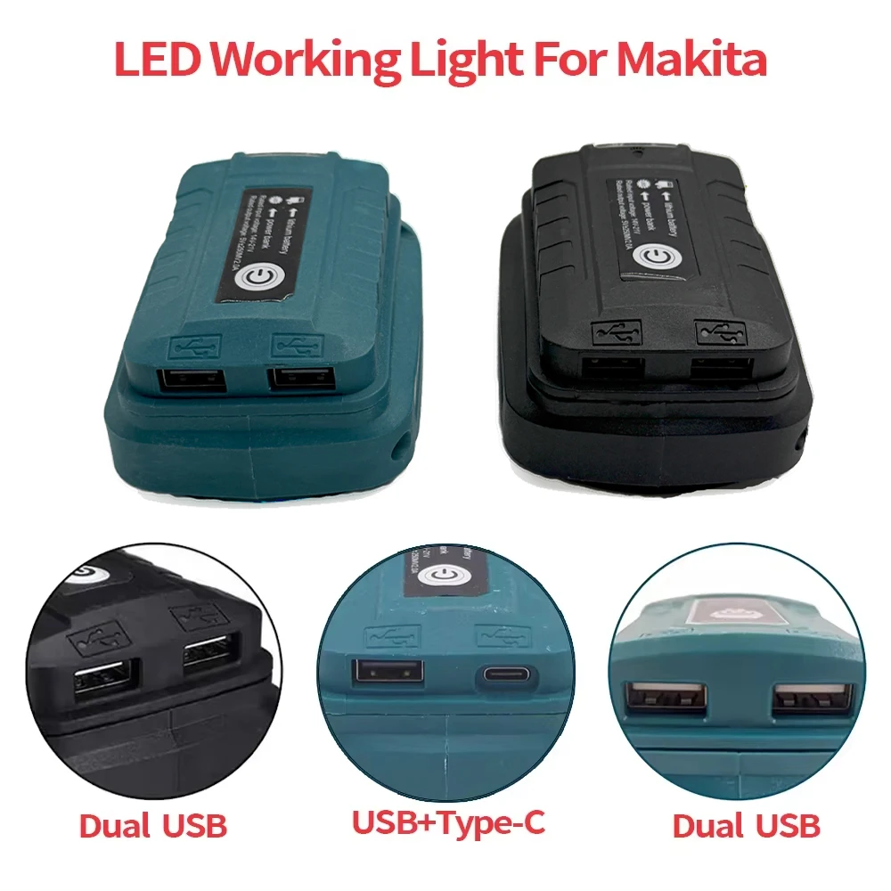 Adaptador de luz LED portátil para batería de litio Makita de 14,4 V/18V BL1830 BL1430 BL1850 convertidor USB Dual con lámpara LED para Makita