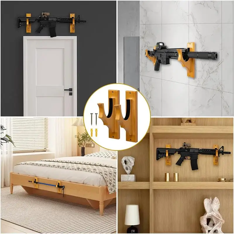 Soporte de pared para pistola ONETIGRIS, ganchos para pistola para escopeta, soporte para pistola de arco, colgador de exhibición de sujeción Horizontal, madera dura y acolchado suave - imagen 5