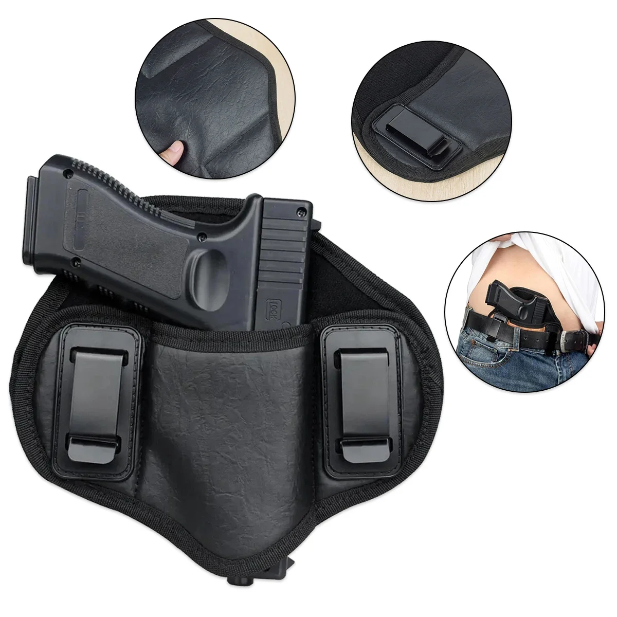 Funda para pistola táctica de ajuste Universal, fundas para pistola IWB de cuero PU, transporte oculto para Glock 19 17, S & W, Sig Sauer y más - imagen 2