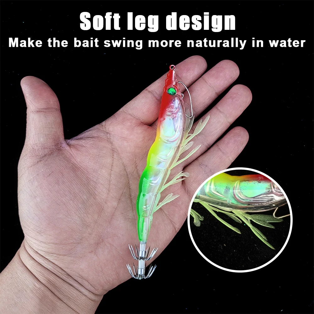 Señuelo de calamar y camarones, plantillas, cebo de pesca, anzuelo de cebo de madera para camarones, anzuelos luminosos de calamar, anzuelo de calamar Artificial, plantilla de calamar - imagen 2