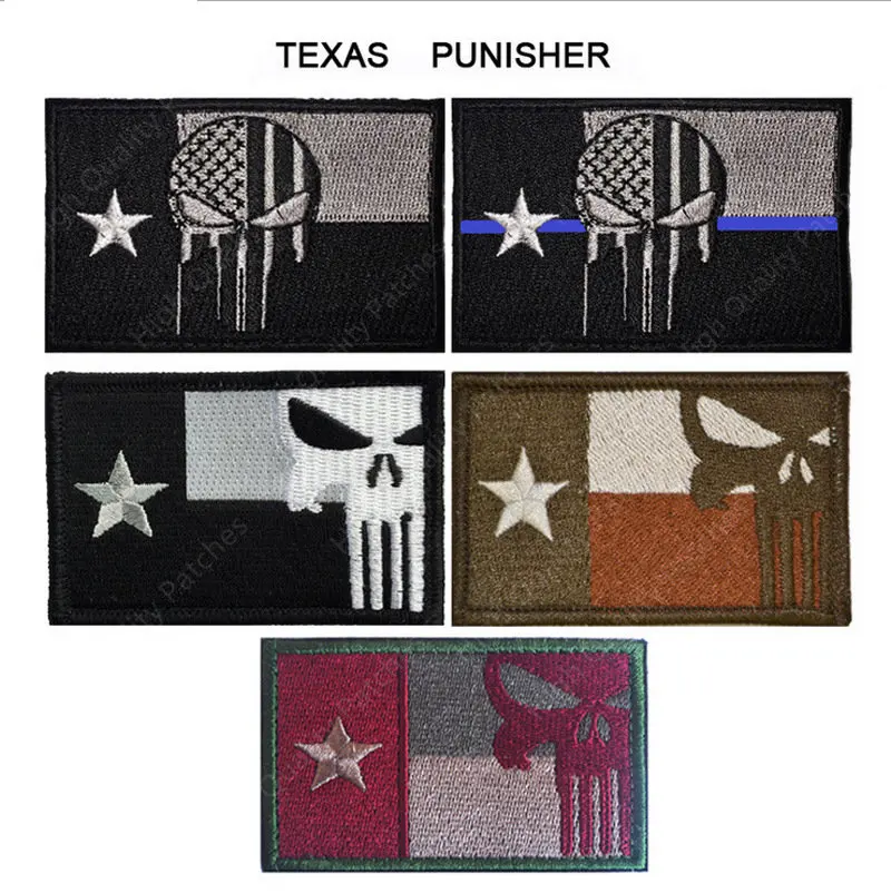 Parches bordados de la bandera del Estado de Texas, no desorden con el mapa médico de Texas, parche militar táctico, insignias bordadas de calavera, costura - imagen 3