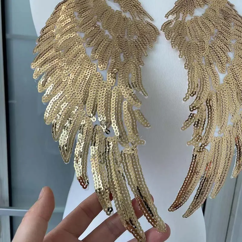 1 par/14*31CM grande oro, plata, negro alas de Ángel insignia apliques hierro en parche bordado ropa pegatinas DIY parches de costura - imagen 2