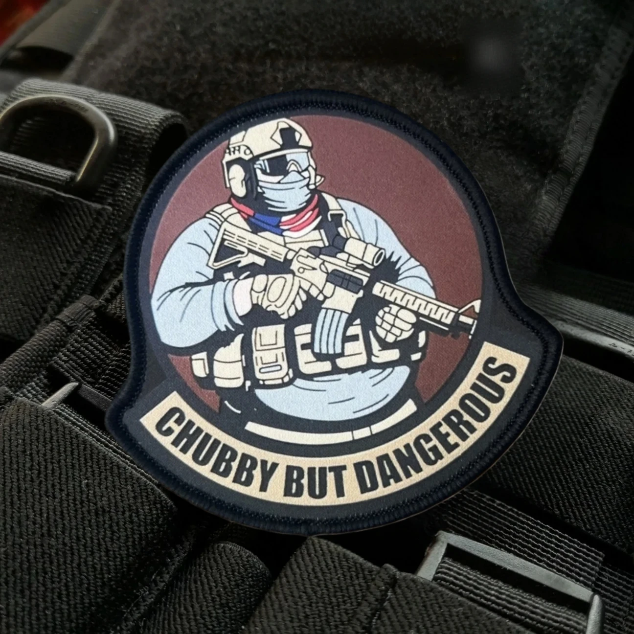 CHUBBY BUT DANGEROUS Insignia de moral de soldado gordo, parches impresos, apliques tácticos militares personalizados, pegatinas para mochila con gancho y bucle - imagen 5