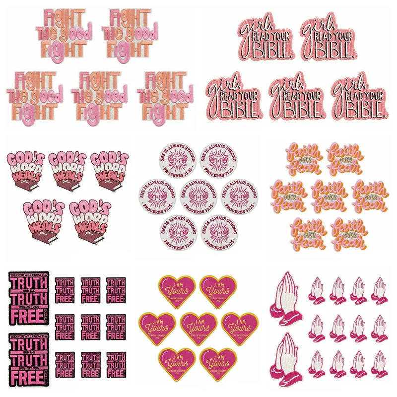 10 unids/lote de apliques de letras/frases rosas, parches para planchar para ropa, parches bordados con texto de dibujos animados en ropa, insignias fusibles