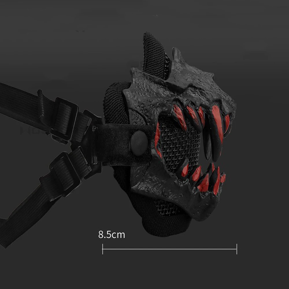 Mascarilla facial Airsoft, malla de acero transpirable, Paintball CS, juego de guerra, máscaras protectoras ajustables, colmillos de Cosplay para Halloween, accesorios de terror - imagen 3