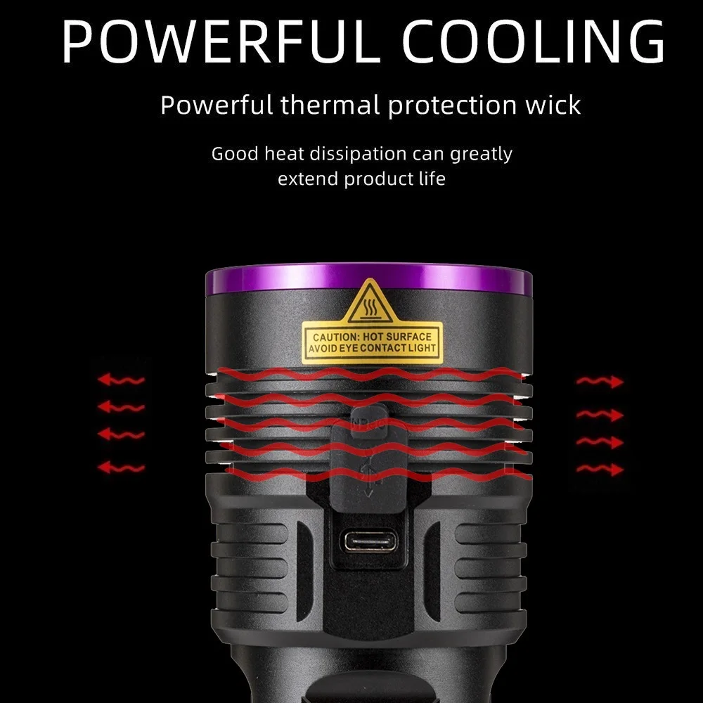 Potente linterna ultravioleta UV de 120W, 6x365nm, recargable por USB, luz negra, curado, minério de dinero, Detector fluorescente de escorpión - imagen 5