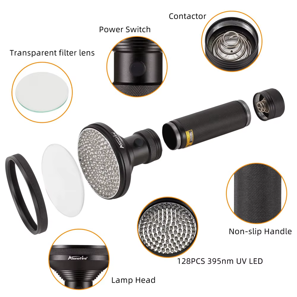 Linterna UV detector fluorescente 395nm 128 LED – Para mascotas y dinero - imagen 4