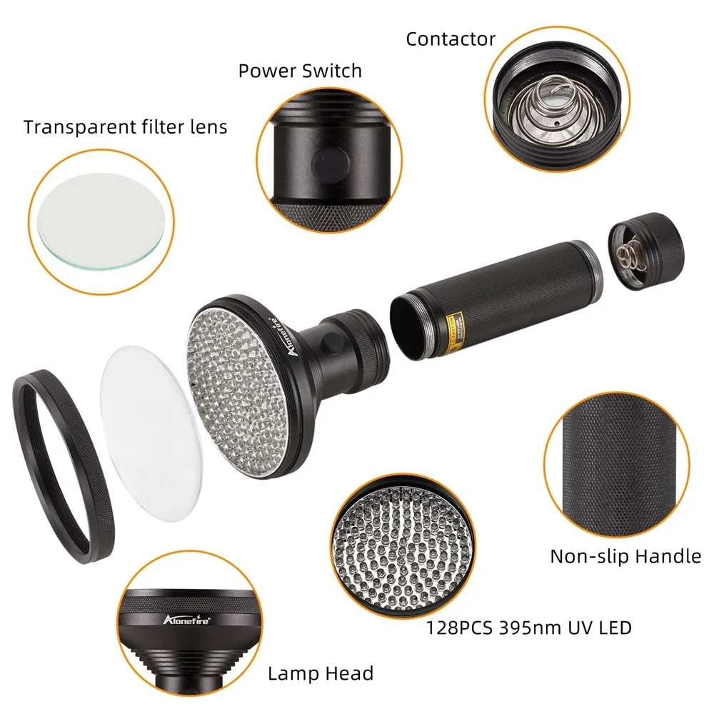 Linterna UV de curado ultravioleta para mascotas, luz de marcador de tinta fluorescente, potente, 128 LED, 395nm, gato, perro, escorpión, manchas de dinero - imagen 3