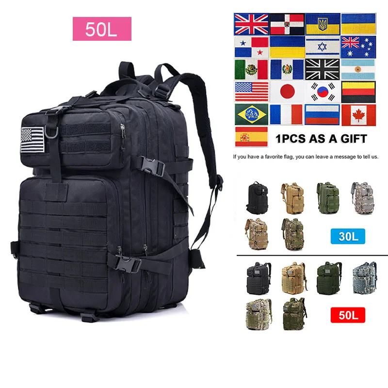 Mochila militar multifuncional de 30L o 50L para hombre, bolsa de viaje de alta capacidad para acampar, senderismo, deportes, Trekking y escalada