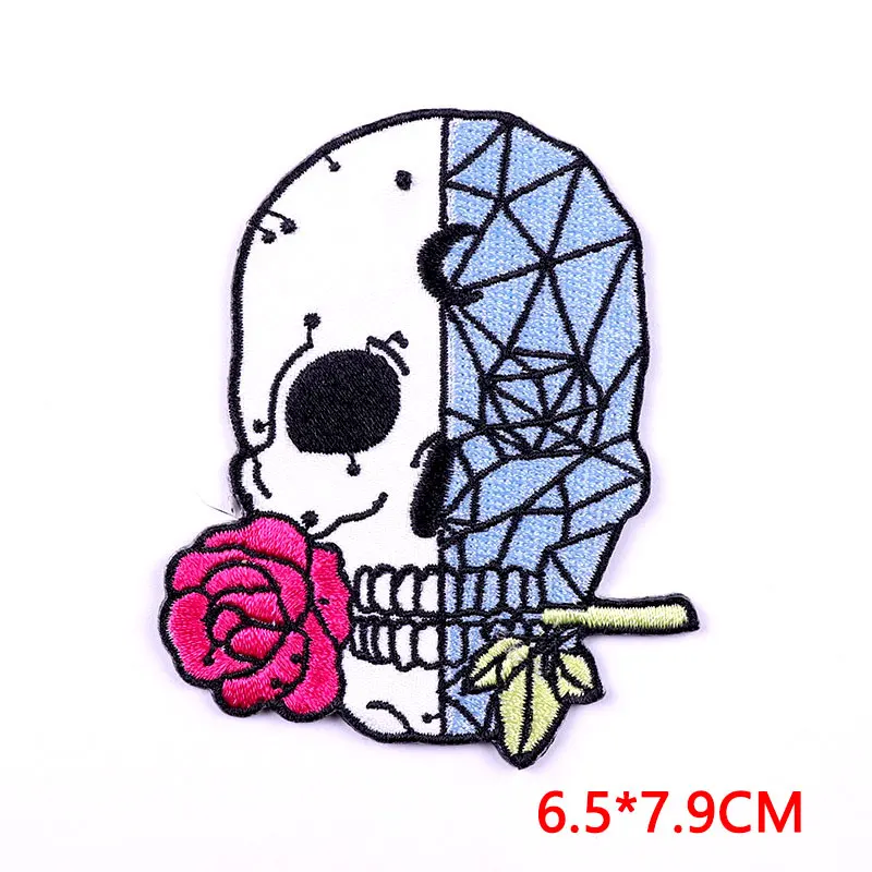 Parche de calavera de terror, bordado de estilo Punk, parches termoadhesivos para ropa, pegatinas para coser - imagen 5