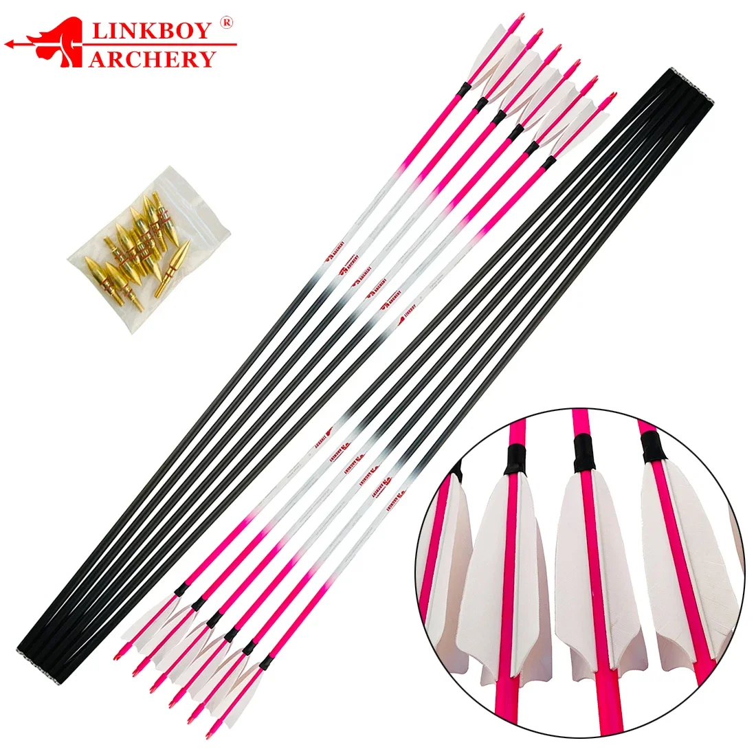 Flechas para tiro a caballo, flechas de carbono puro ID6.2mm 100GR, puntas doradas, arco tradicional, arco largo, accesorios de caza - imagen 3