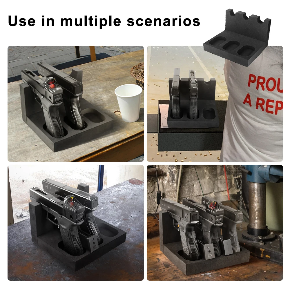 Soporte para pistola con 2/3 ranuras, soporte autoadhesivo de espuma para pistola Airsoft, soporte de exhibición para almacenamiento de pistola, organizador de revistas para reloj - imagen 3