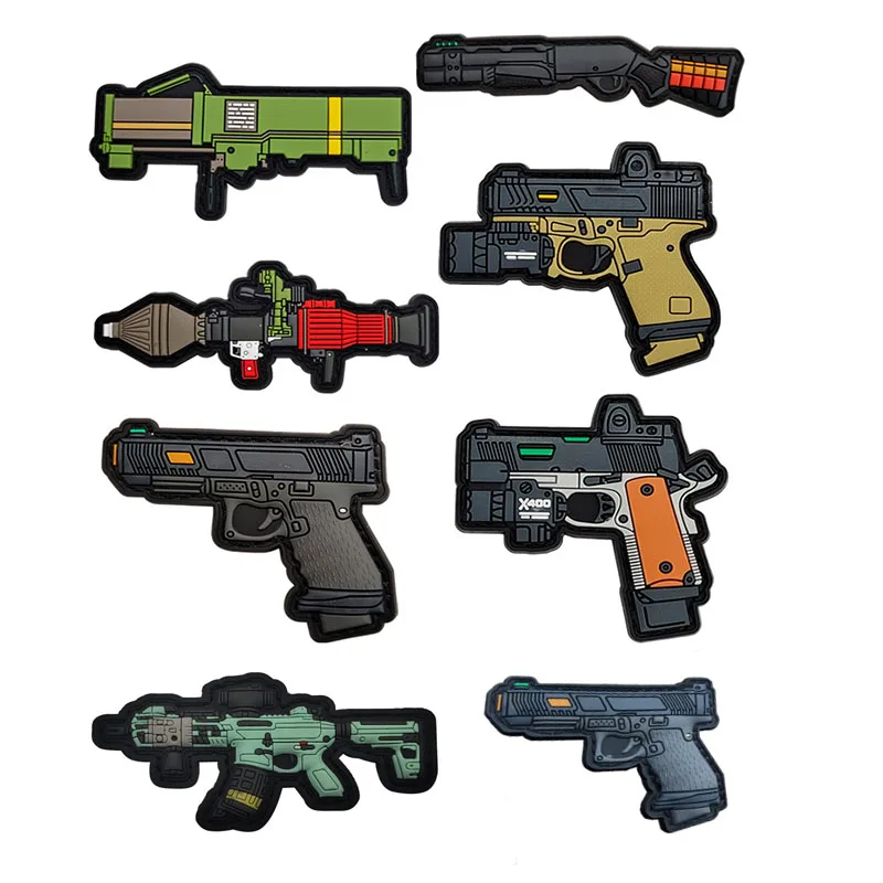 Pistola de goma de PVC 3D, Rifle, armas Bazooka X400 X100 M876, Airsoft Hook, Parche de sujeción, insignia de combate para chaquetas de mochila