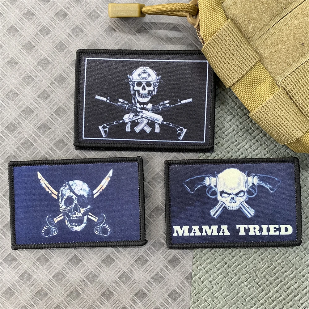 Parche de insignia de moral táctica de "Russian Roger", CALICO JACK Pirate, mamá probada, ejército militar, brazalete de gancho y bucle, pegatina de mochila