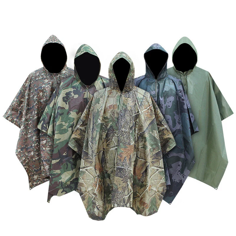 Chubasquero de camuflaje 3 en 1, Poncho de refugio solar, chaqueta de lluvia de camuflaje para exteriores, cubierta de lluvia para adultos, protección, ropa de lluvia del ejército - imagen 2