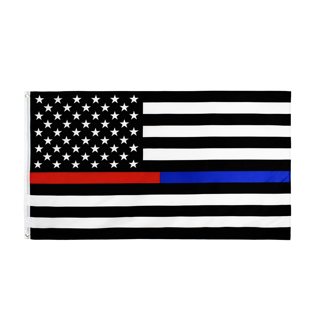 3x5Fts Estados Unidos de América fino azul rojo doble línea primera respuesta bandera conmemorativa de la policía gris negro con América - imagen 3